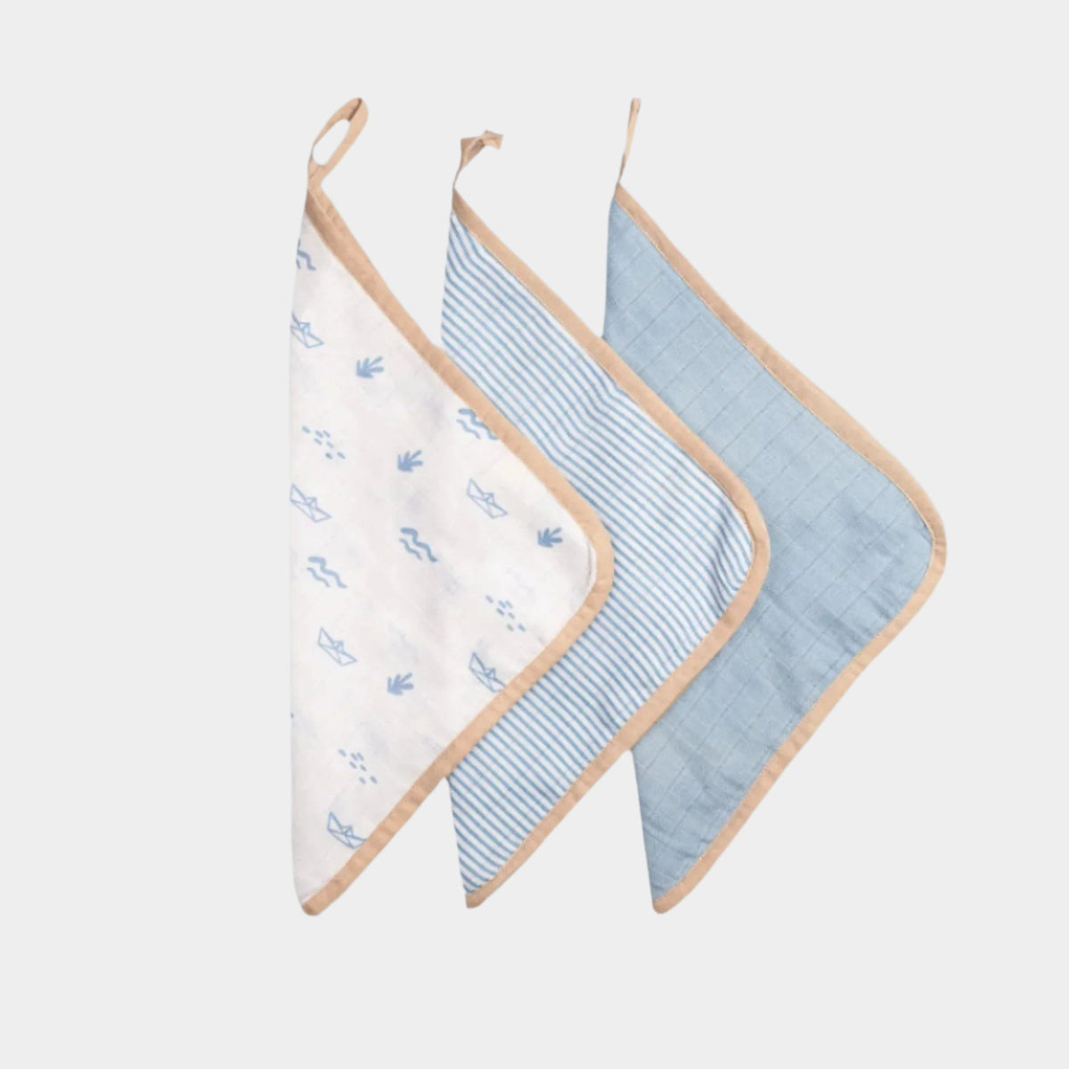 Organic Muslin Washcloths (Set of 3) - Sea Breeze