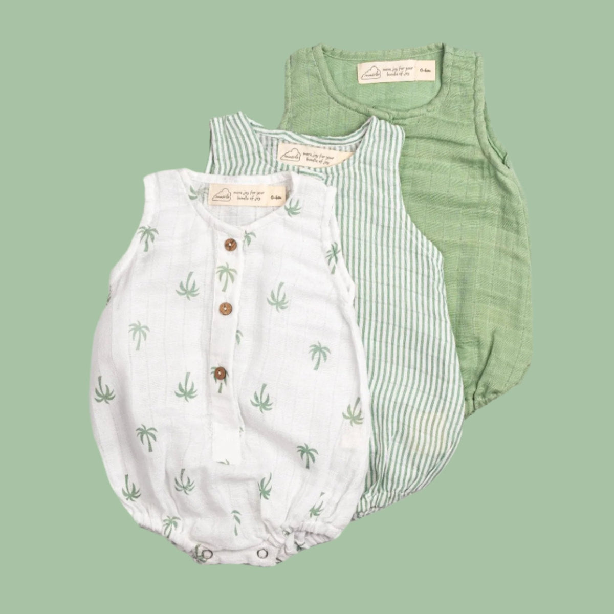 Pannolino gallery: Palm Paradise | Organic Muslin Baby Romper (Pack of 3)