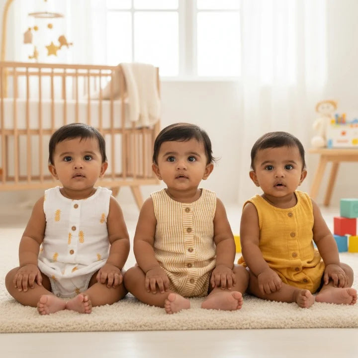 Pannolino gallery: Pineapple Bliss | Organic Muslin Baby Romper (Pack of 3)
