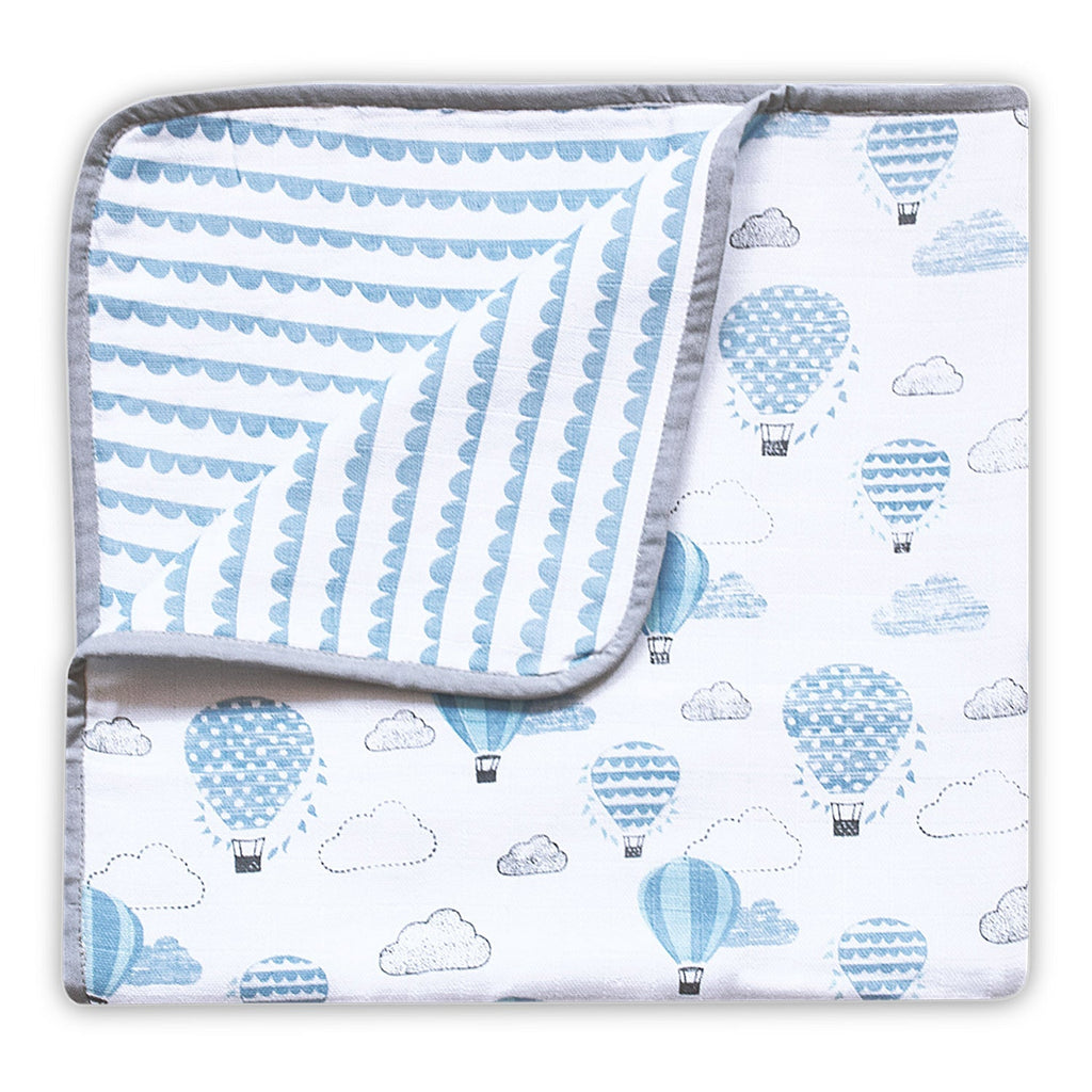 Organic Muslin Stroller Blanket - Up, Up & Away (Blue)