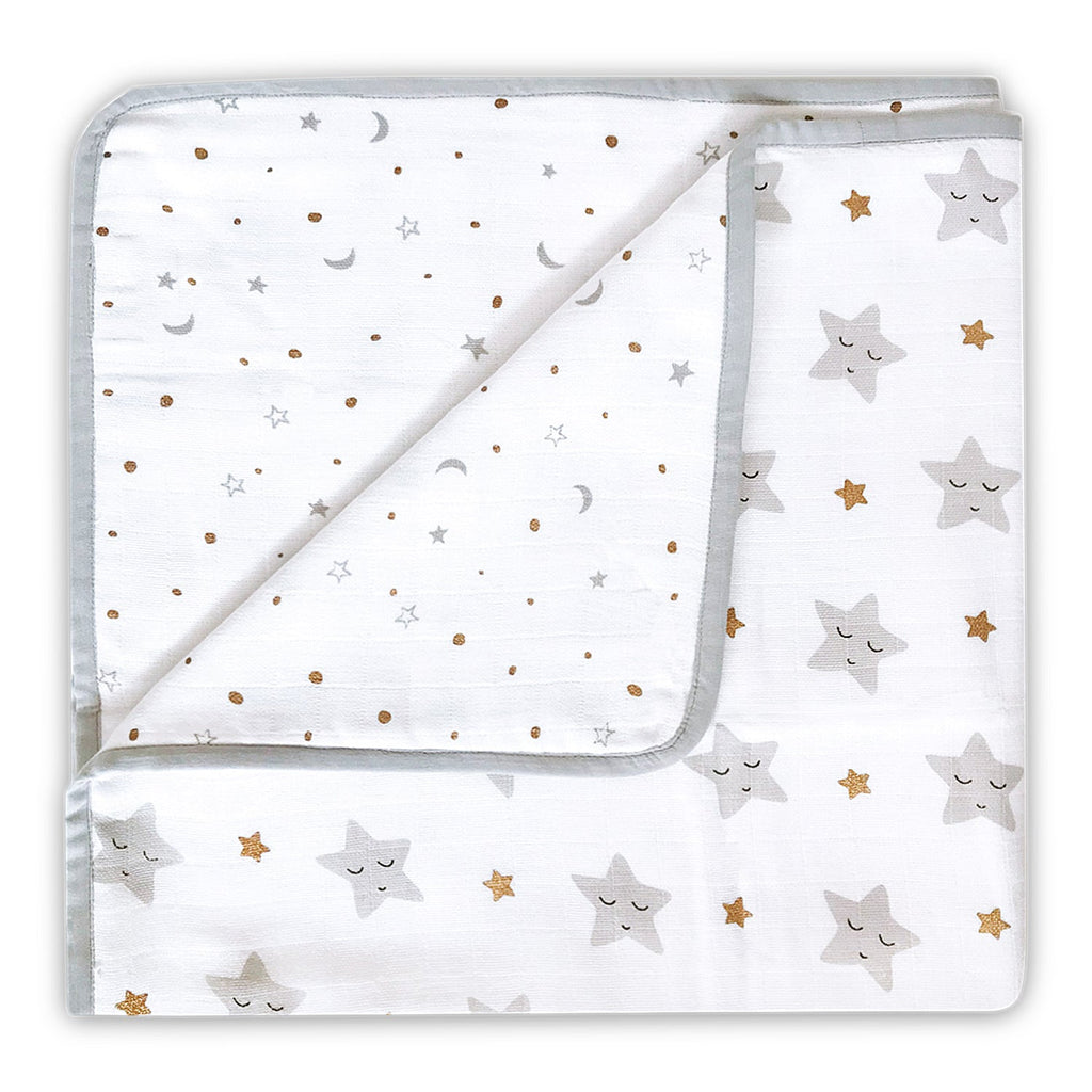 Organic Muslin Stroller Blanket - Sleepy Star (Metallic)