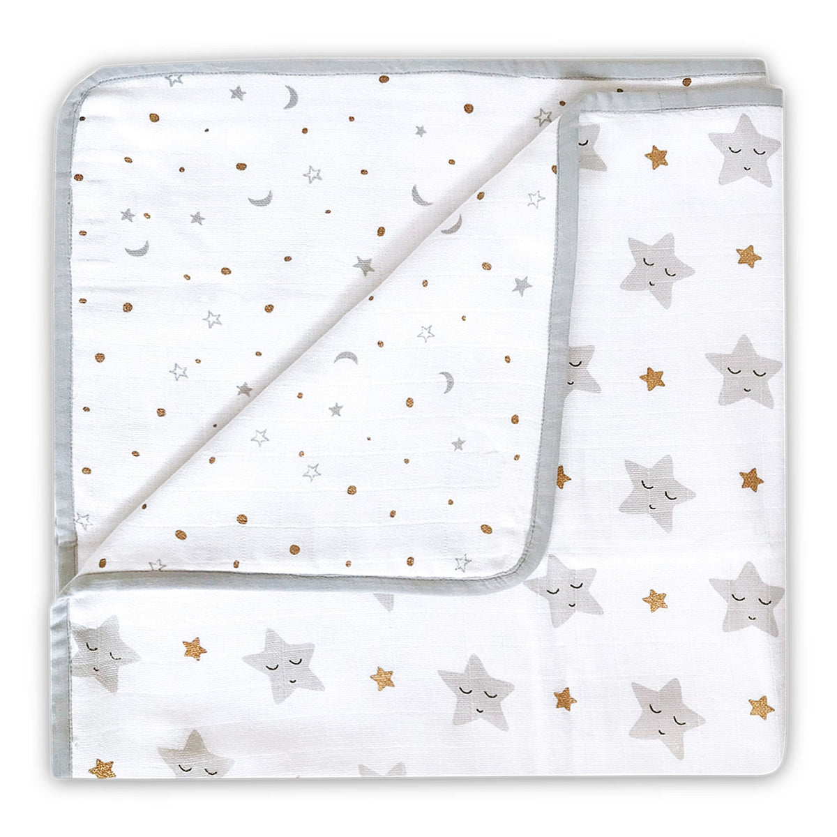 Organic Muslin Stroller Blanket - Sleepy Star (Metallic)