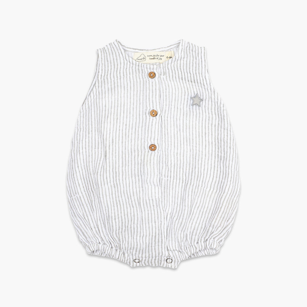Organic Muslin Baby Romper - Grey Stripe