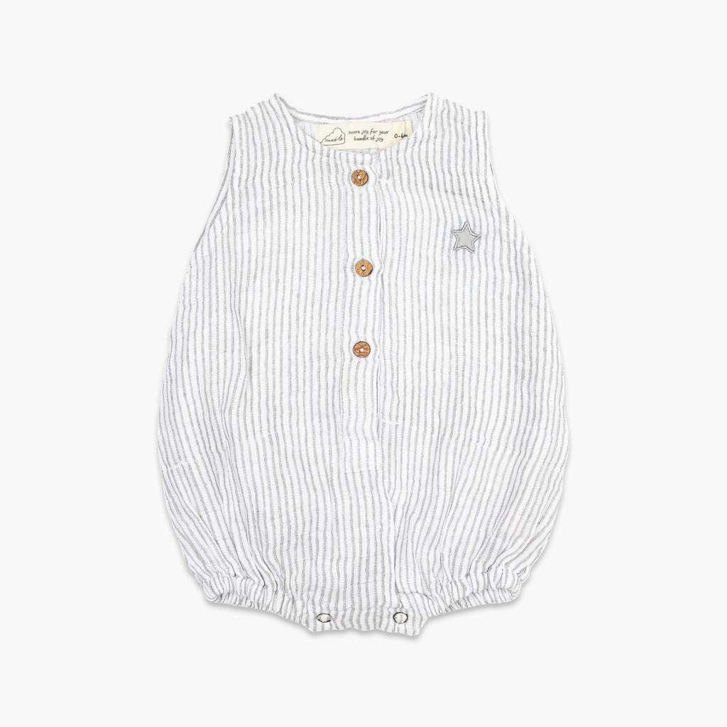 Organic Muslin Baby Romper - Grey Stripe