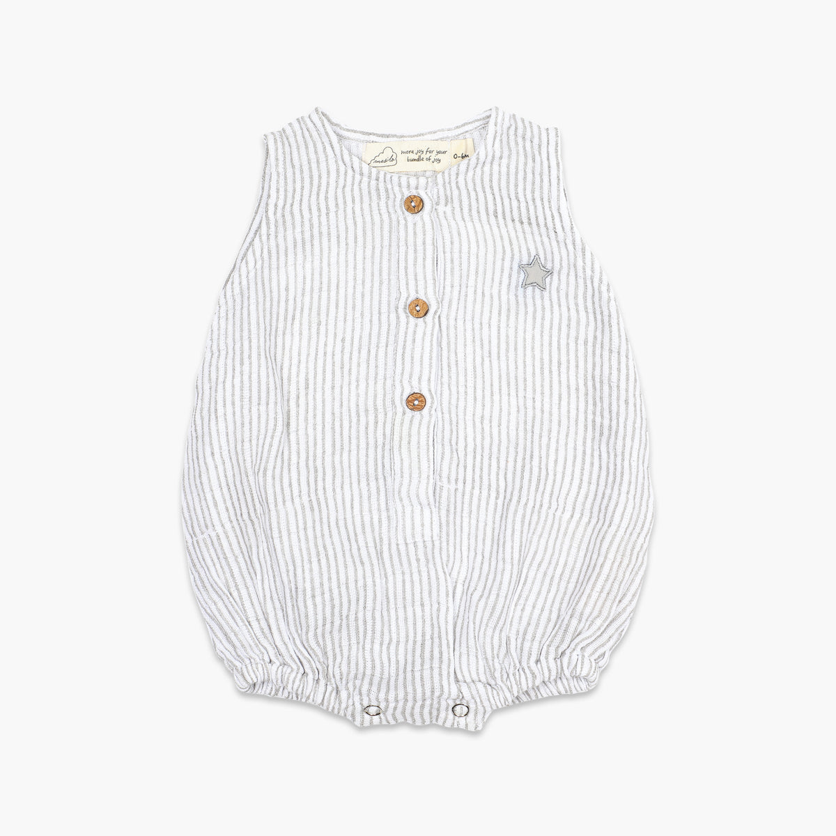 Organic Muslin Baby Romper - Grey Stripe