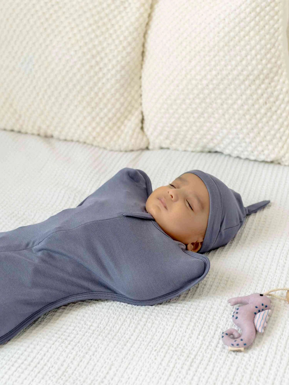 Knitted Bamboo Cotton Arms Up Swaddle Sleeping Pod for Baby - Granite