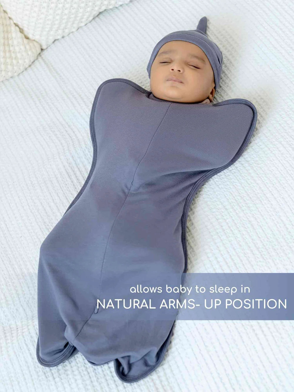 Knitted Bamboo Cotton Arms Up Swaddle Sleeping Pod for Baby - Granite