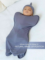 Knitted Bamboo Cotton Arms Up Swaddle Sleeping Pod for Baby - Granite