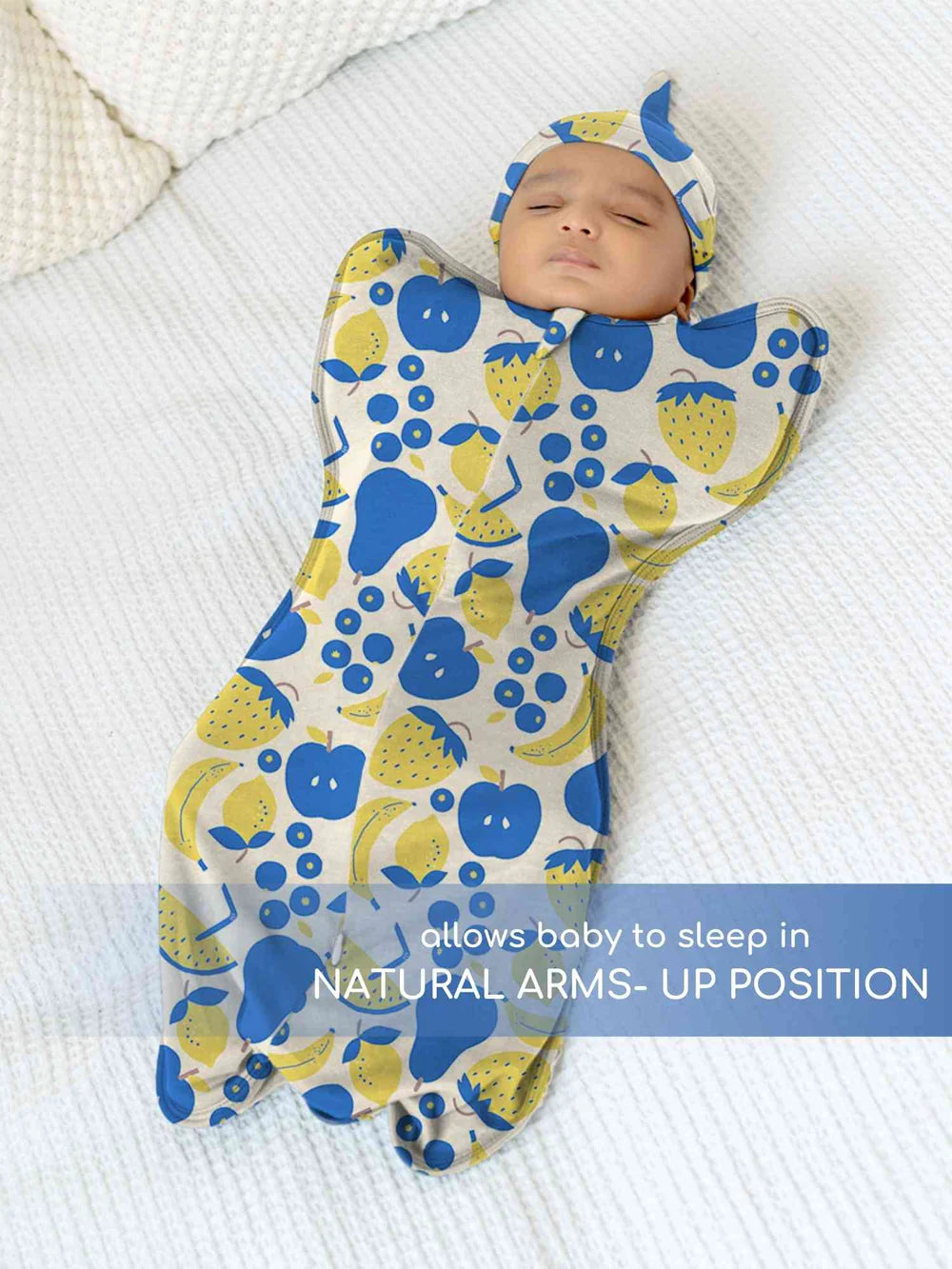 Knitted Bamboo Cotton Arms Up Swaddle Sleeping Pod for Baby - Fruits