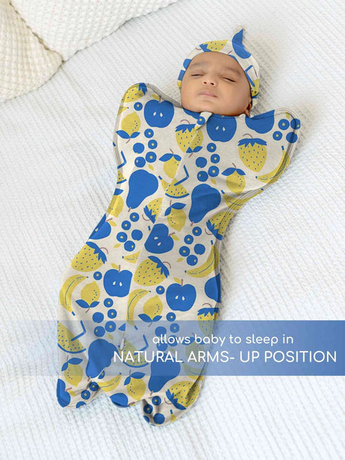 Knitted Bamboo Cotton Arms Up Swaddle Sleeping Pod for Baby - Fruits