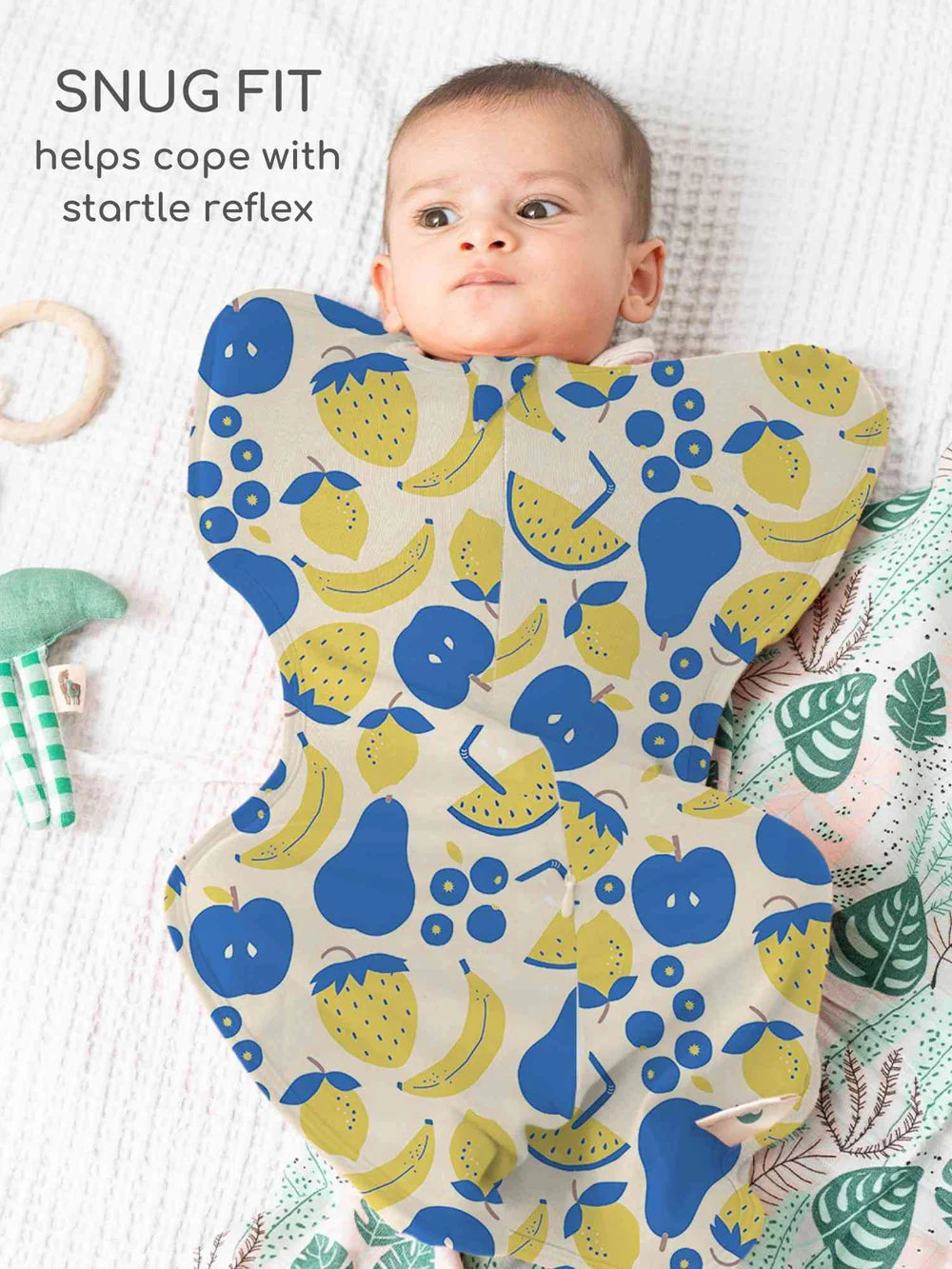 Knitted Bamboo Cotton Arms Up Swaddle Sleeping Pod for Baby - Fruits