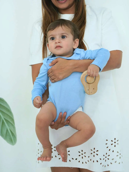 Knitted Full Sleeves Bamboo Bodysuit for Baby - Cerulean