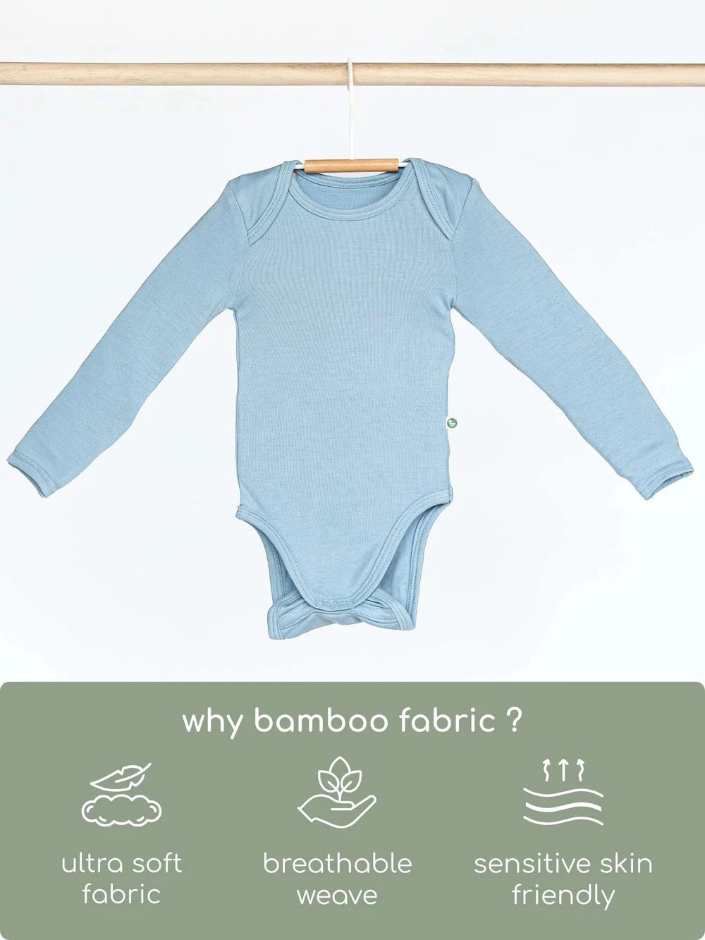 Knitted Full Sleeves Bamboo Bodysuit for Baby - Cerulean