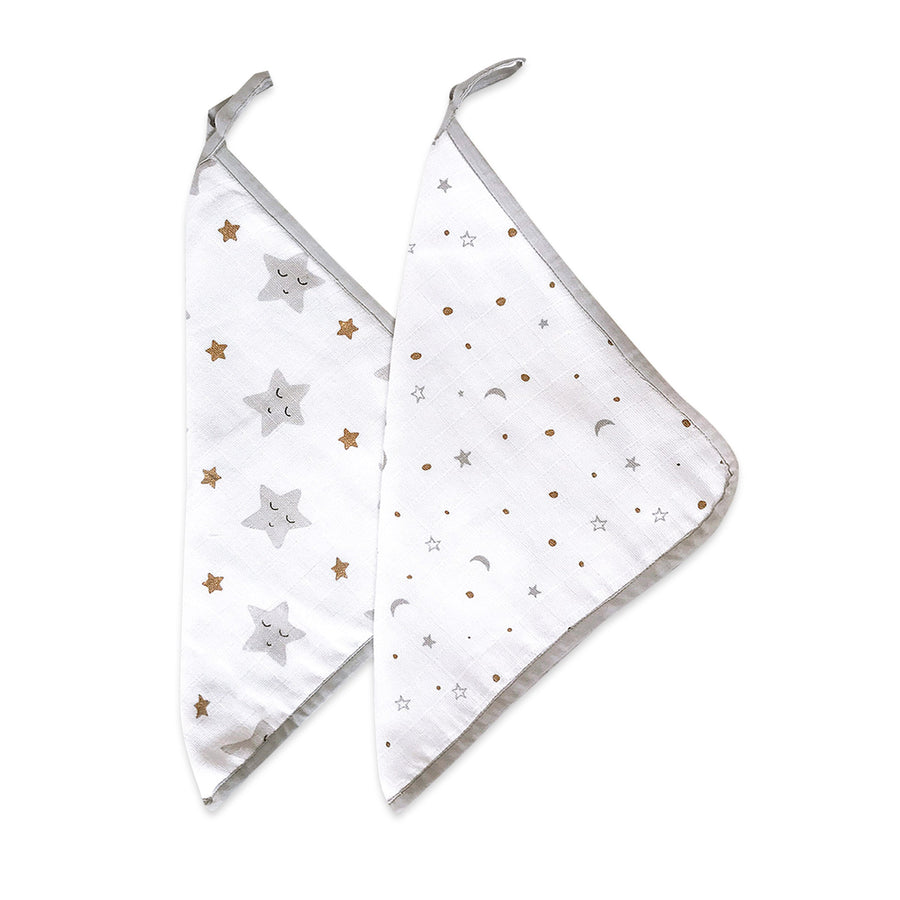 Sleepy Star (Metallic) | Organic Muslin Washcloths (Set of 2)