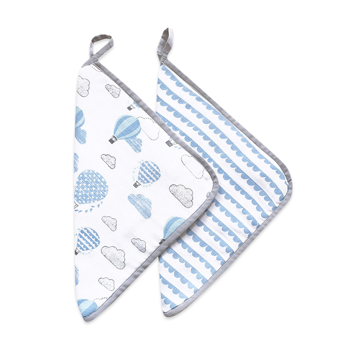 Organic Muslin Washcloths (Set of 2) - Up, Up & Away (Blue)