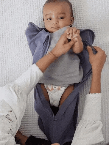 Knitted Bamboo Cotton Arms Up Swaddle Sleeping Pod for Baby - Granite