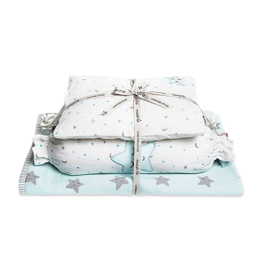 Pannolino gallery: Sleepy Star (Blue) | Mini Cot Set with Dohar