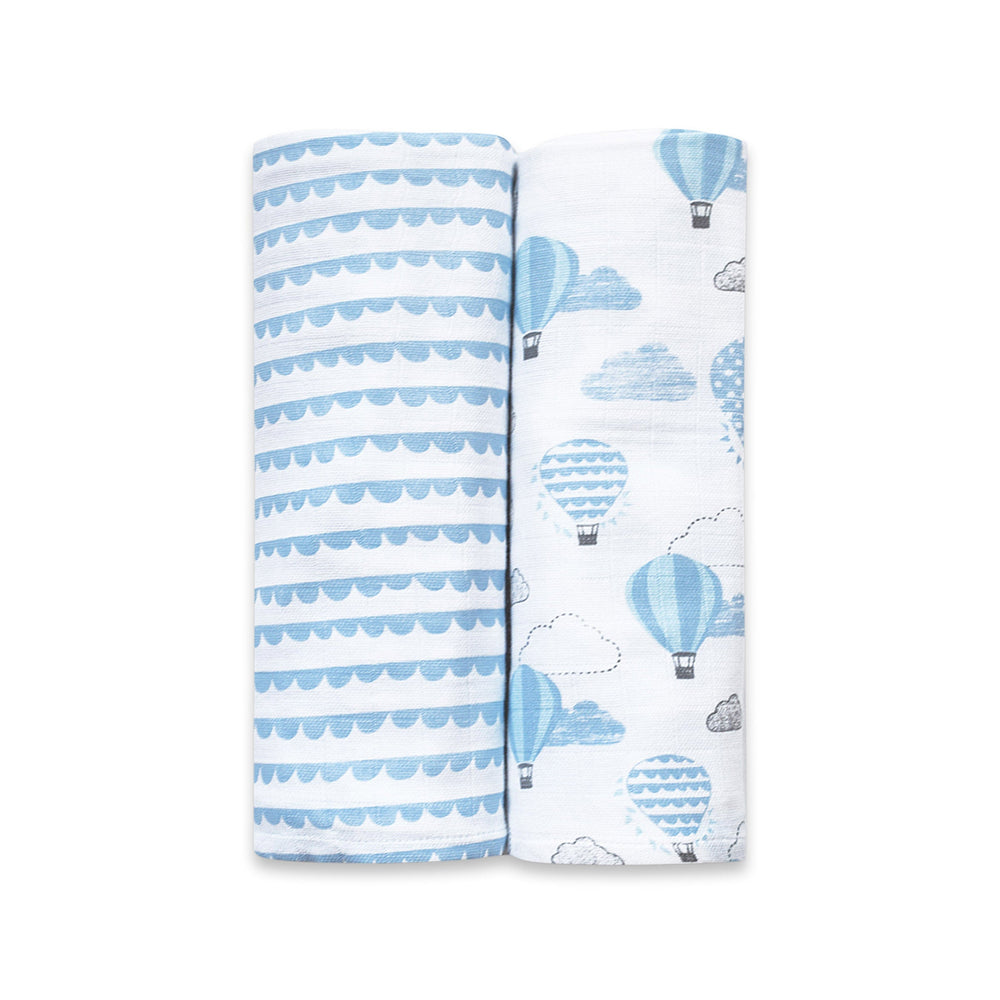 Organic Muslin Swaddles (Set of 2) - Up, Up & Away (Blue)