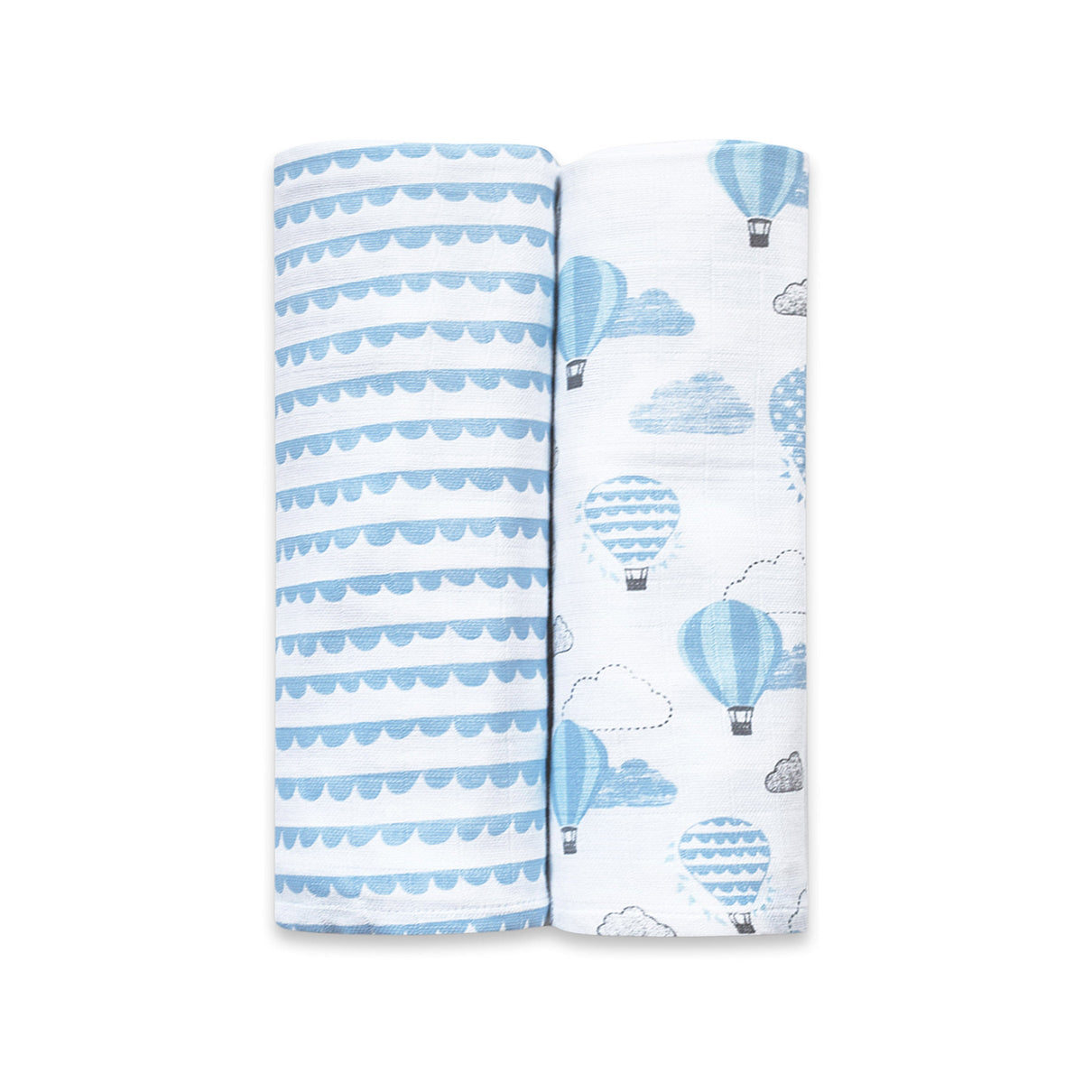 Organic Muslin Swaddles (Set of 2) - Up, Up & Away (Blue)